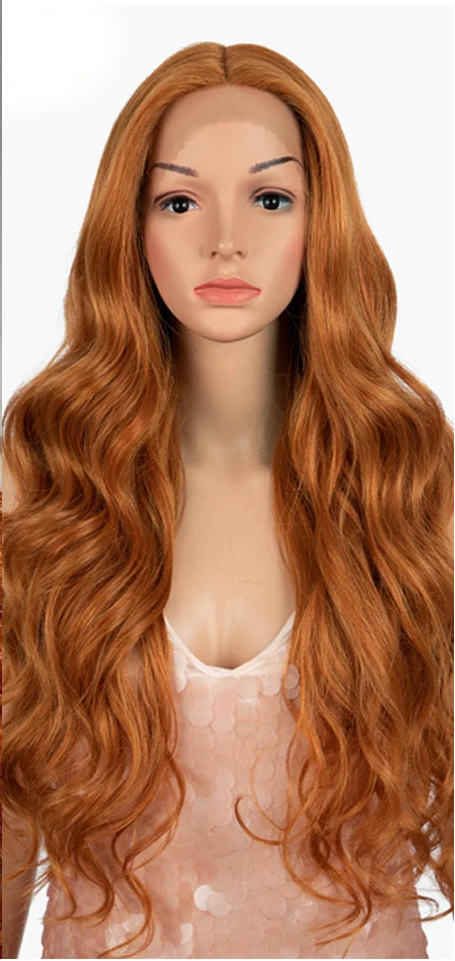 Orange Long Wavy 13x4 Highlight Cosplay Synthetic Lace Front Wigs