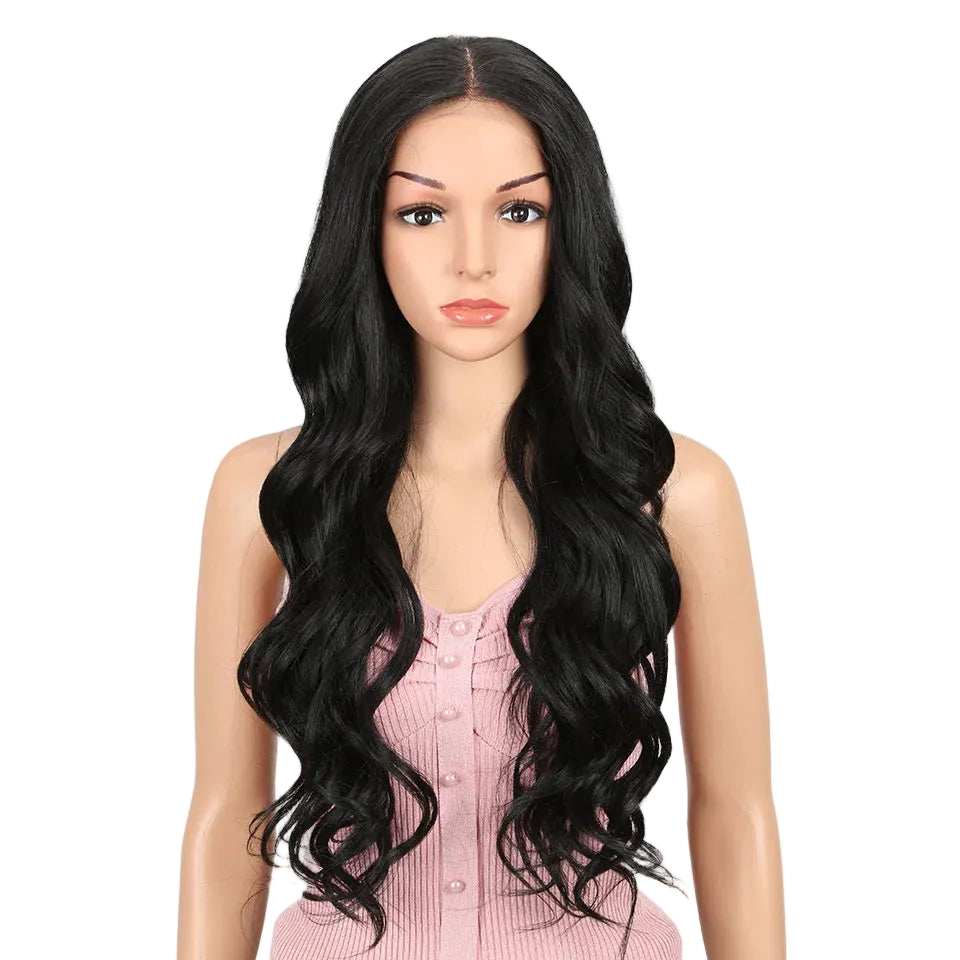 Black Long Wavy 13x4 Highlight Cosplay Synthetic Lace Front Wigs
