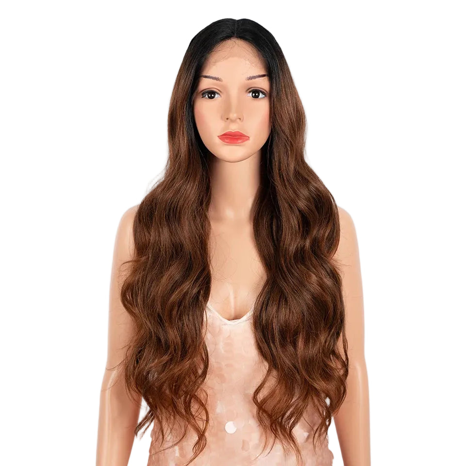 Light Brown Long Wavy 13x4 Highlight Cosplay Synthetic Lace Front Wigs