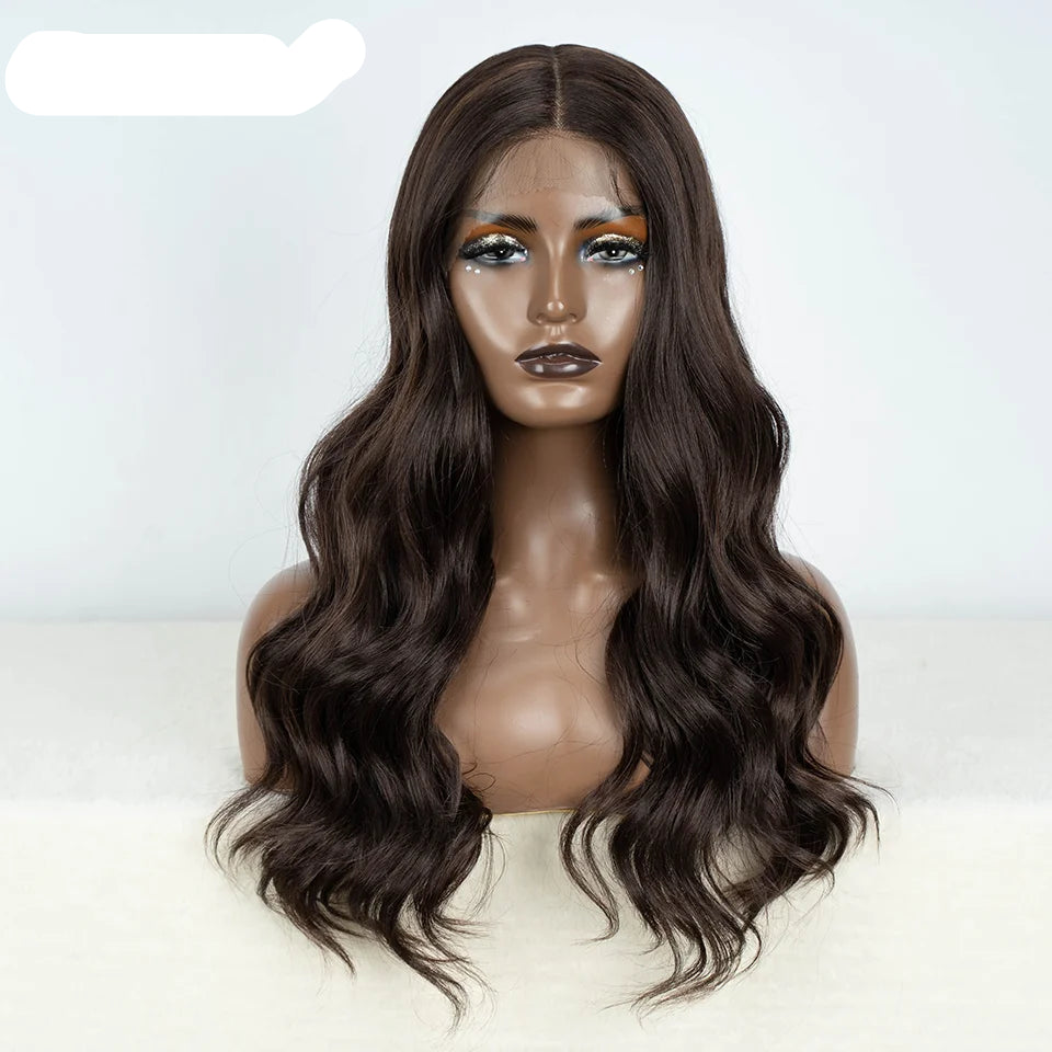 Long Wavy 24 " Hair Lace Wig dark brown