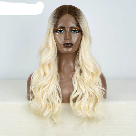 Long Wavy 24 " Hair Lace Wig brown white
