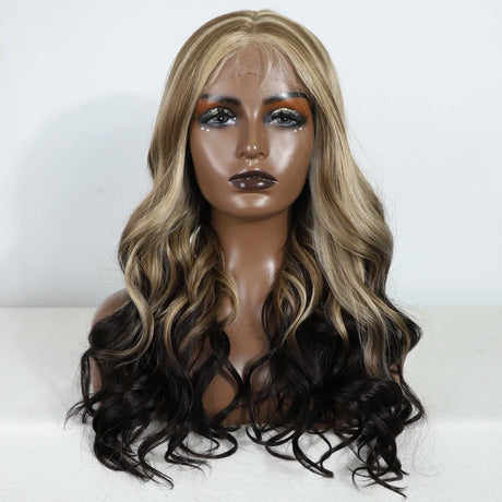 Long Wavy 24 " Hair Lace Wig blonde black