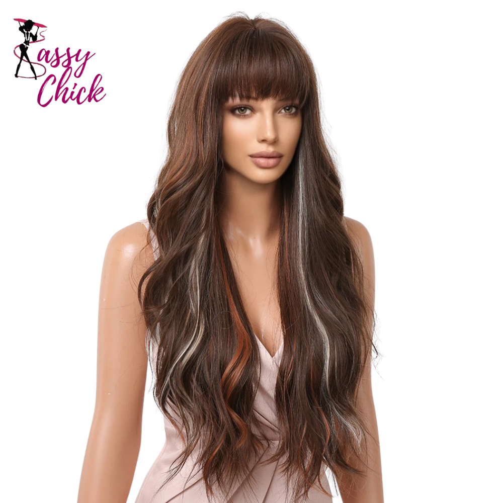 Long Wavy Mixed with Bangs Blonde Red Wig Synthetic Wigs Sassy Chick Logo