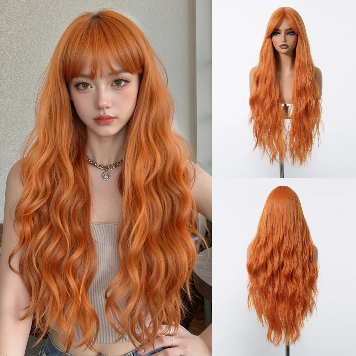 Orange Long Wavy Ombre Blonde Synthetic Wig