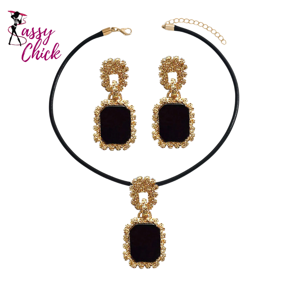 Luxurious Contrast Black And Gold Bold Statements Jewelry Set Sassy Chick Logo