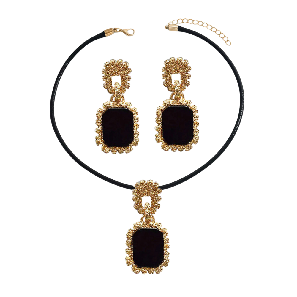 Luxurious Contrast Black And Gold Bold Statements Jewelry Set