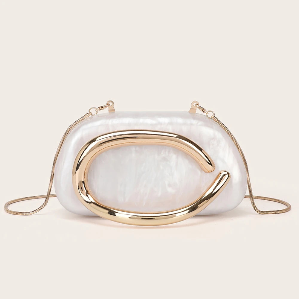 White Luxury Acrylic Box Metal Details Evening Purse