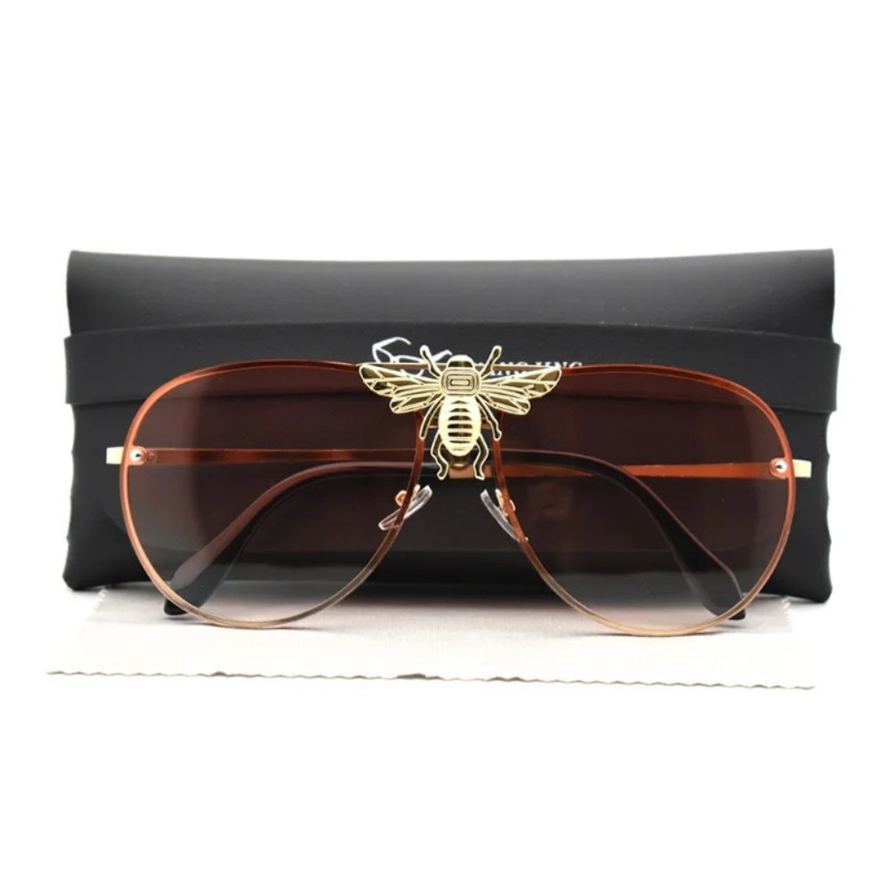 Brown Luxury Bee Retro Gradient Pilot Style Sunglasses