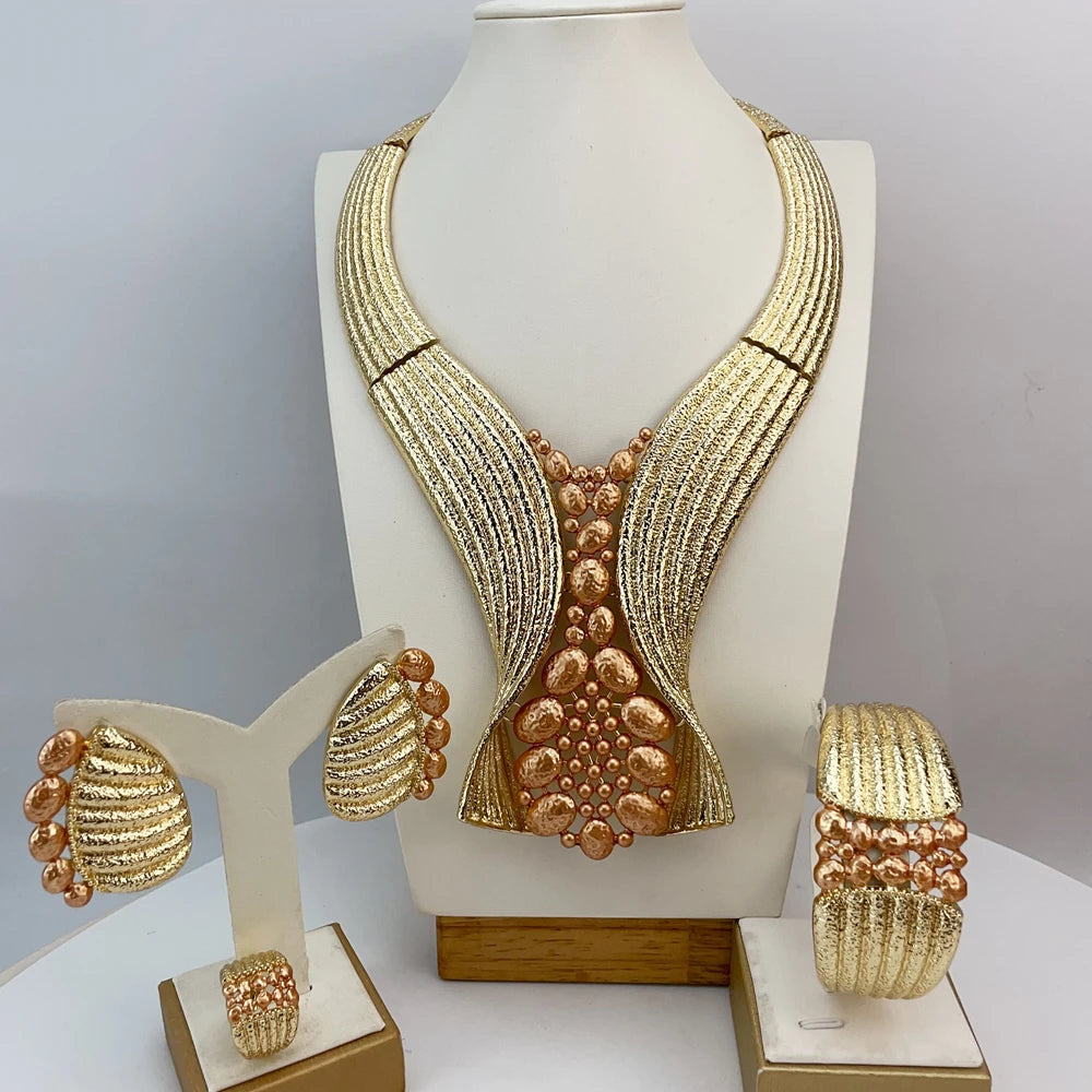Gold Luxury Big Bold African Bride Jewelry Set