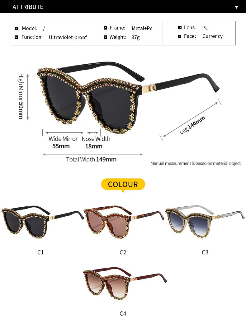 Details of Luxury Bling AB Rhinestone Crystal Square Sunglasses