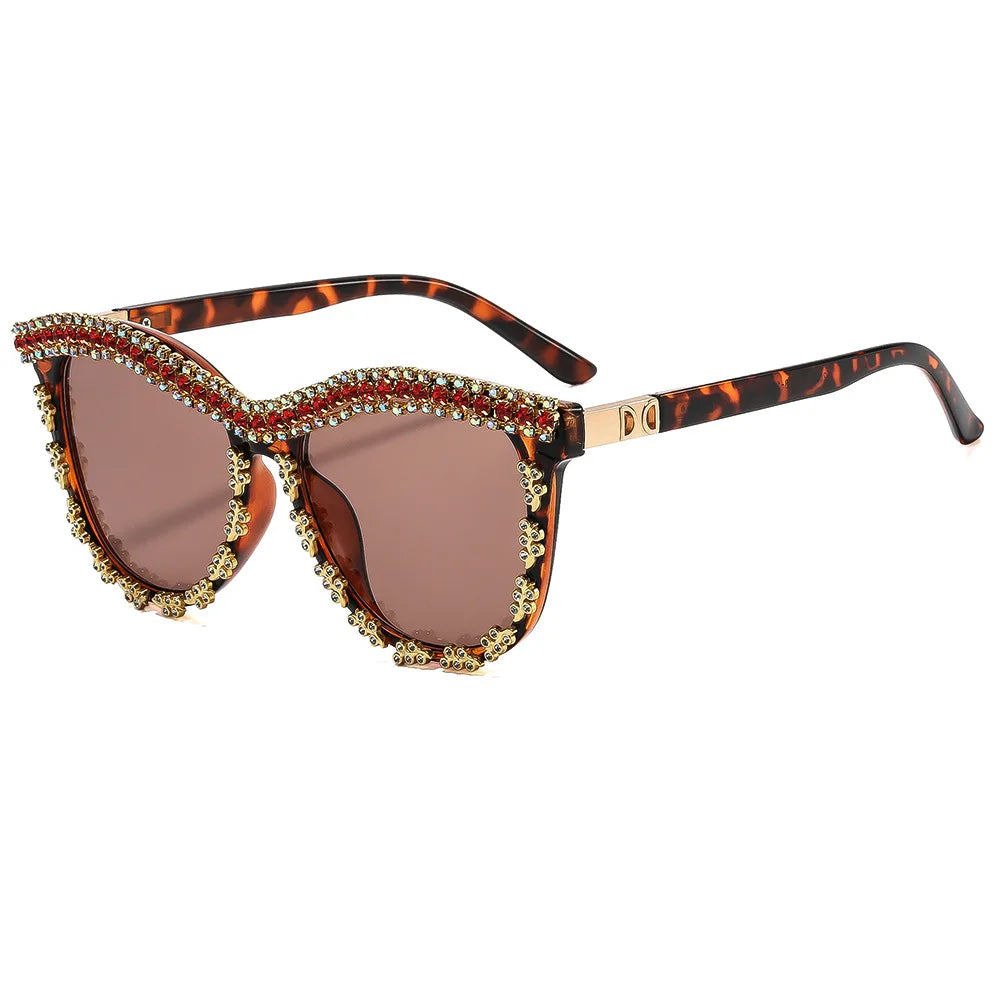 Leopard Luxury Bling AB Rhinestone Crystal Square Sunglasses