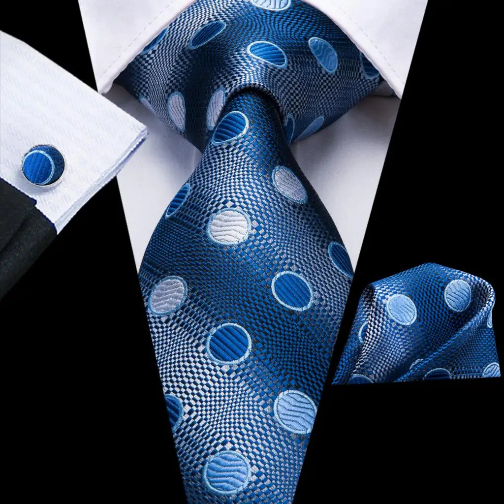 Blue Luxury Blue Plaid Elegant Handky Cufflinks Tie Set