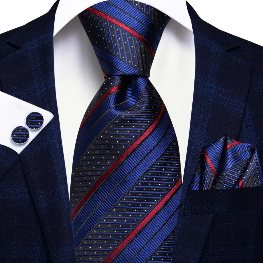 Blue Luxury Blue Plaid Elegant Handky Cufflinks Tie Set