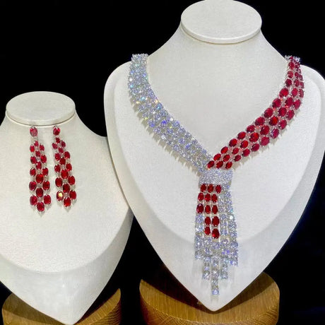 red silver Luxury Blue Tassel Necklace Jewelry Set