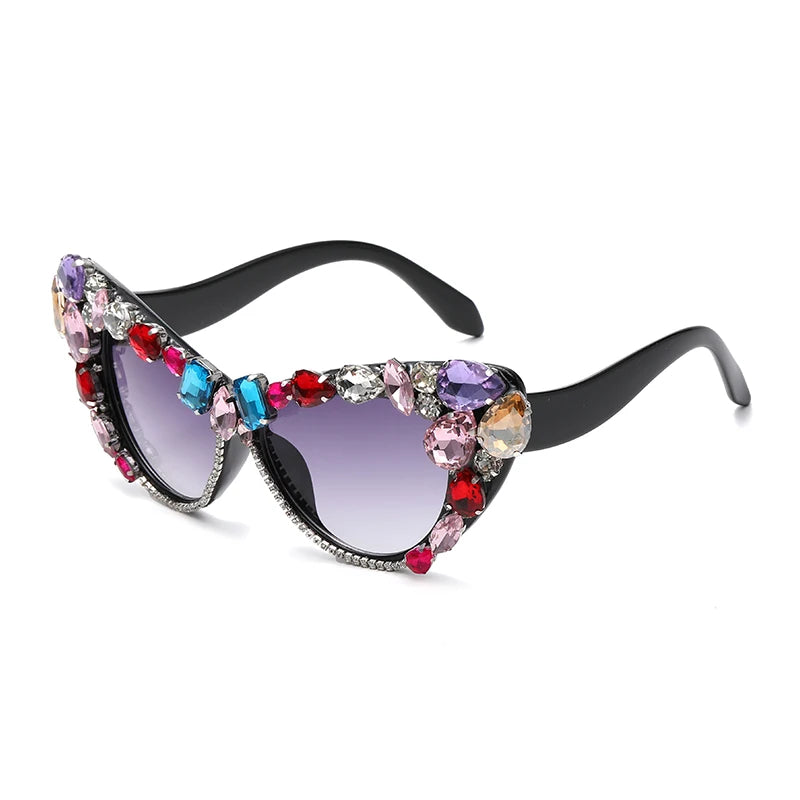 Luxury Diamond Cat Eye Big Sunglasses multi color