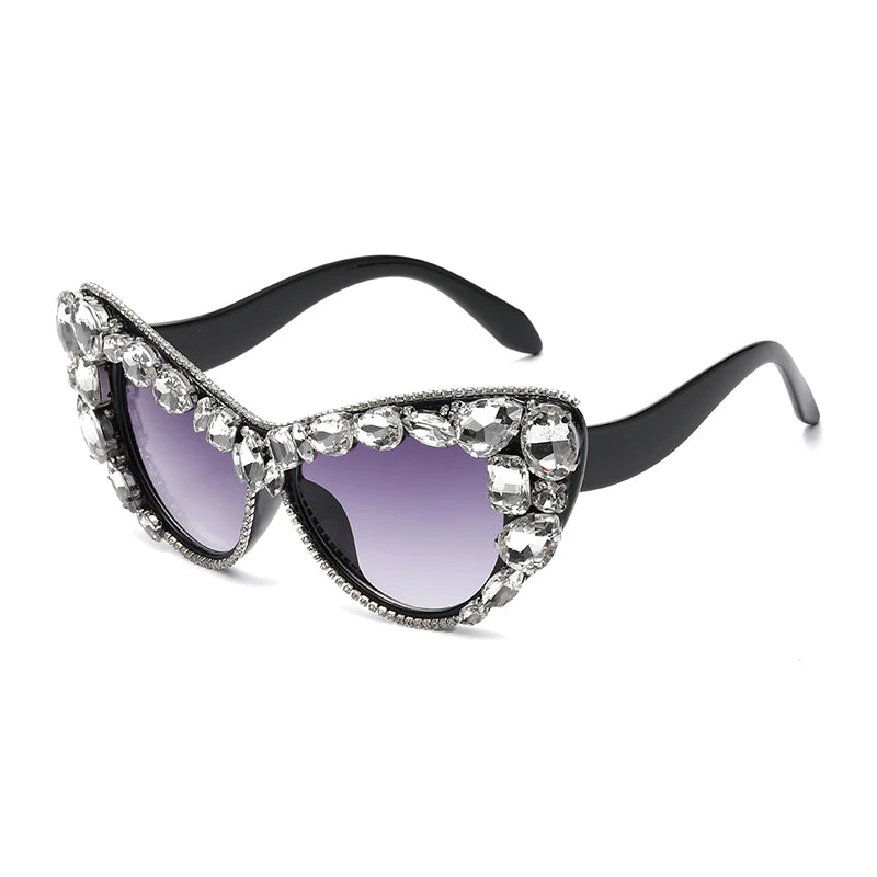 Luxury Diamond Cat Eye Big Sunglasses white