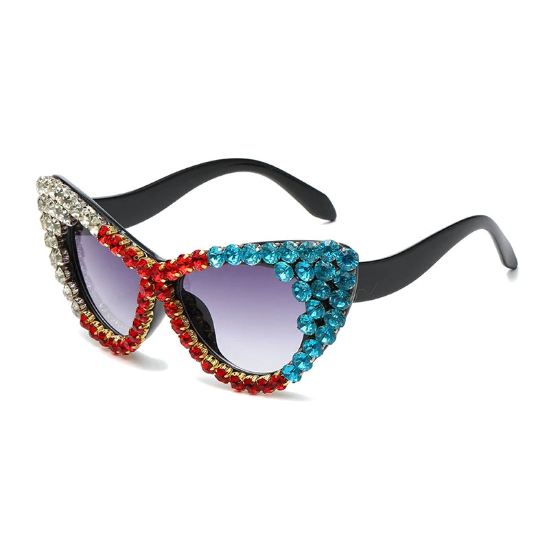 Luxury Diamond Cat Eye Big Sunglasses multi color