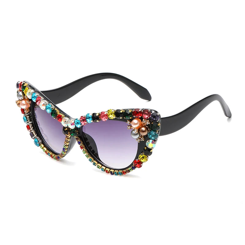 Luxury Diamond Cat Eye Big Sunglasses multi color