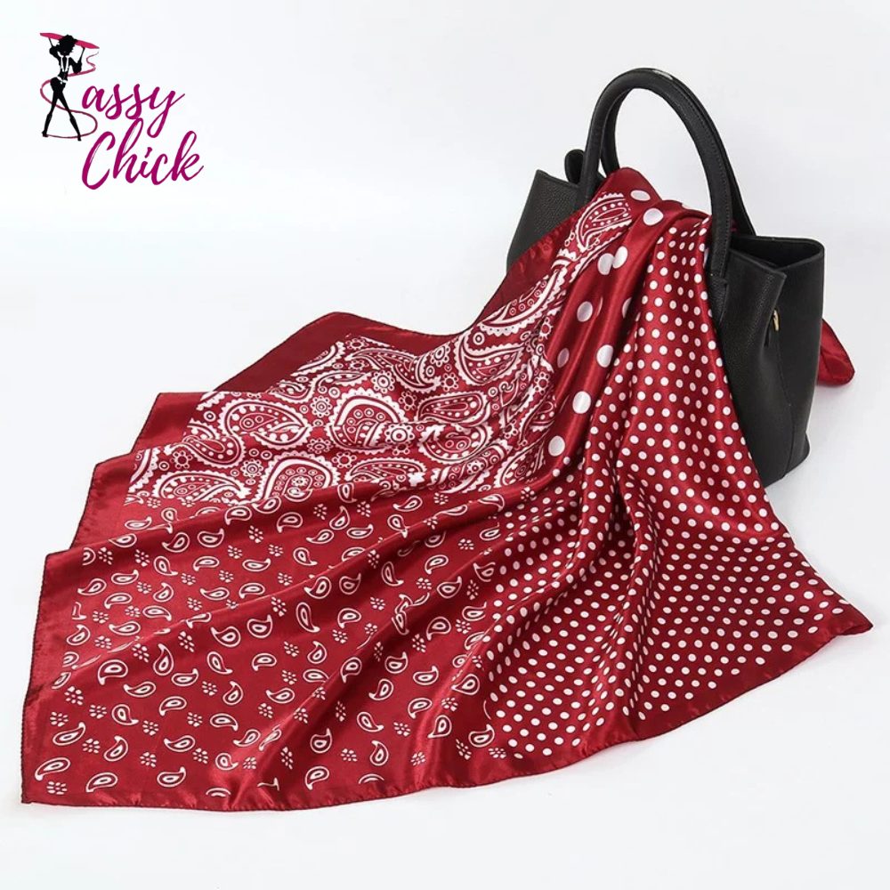 Luxury Dot Print Square Silk Scarf Sassy Chick Logo