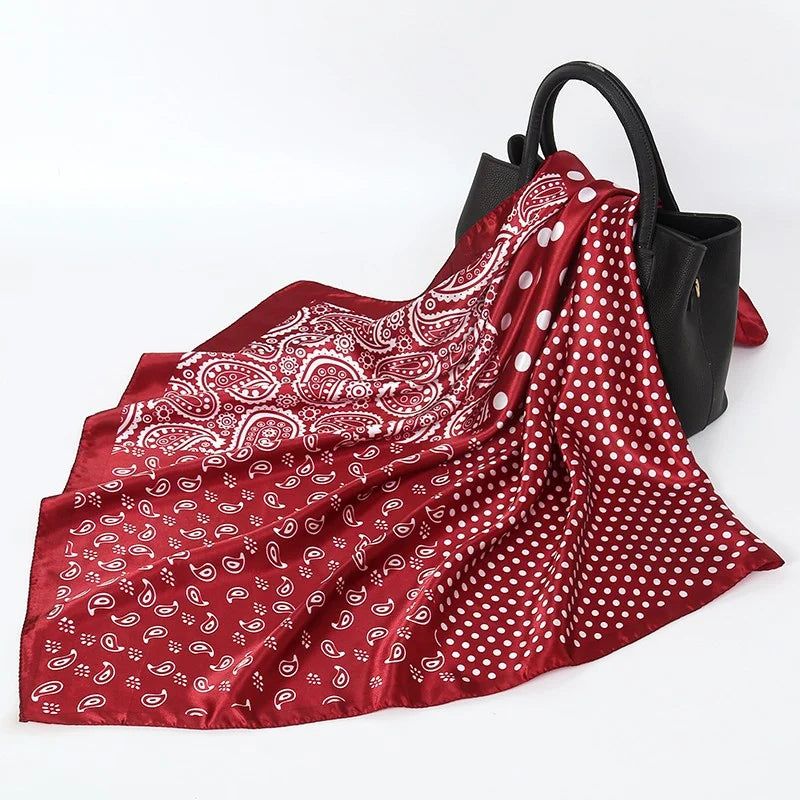 Luxury Dot Print Square Silk Scarf
