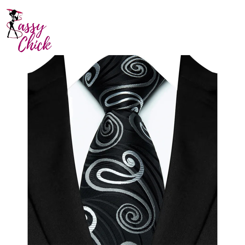 Luxury Dot Stripes Solid Tie Black 8CM Men's Necktie Sassy Chick Logo