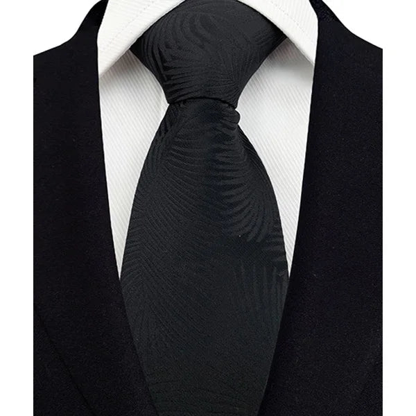 Black Luxury Dot Stripes Solid Tie Black 8CM Men's Necktie