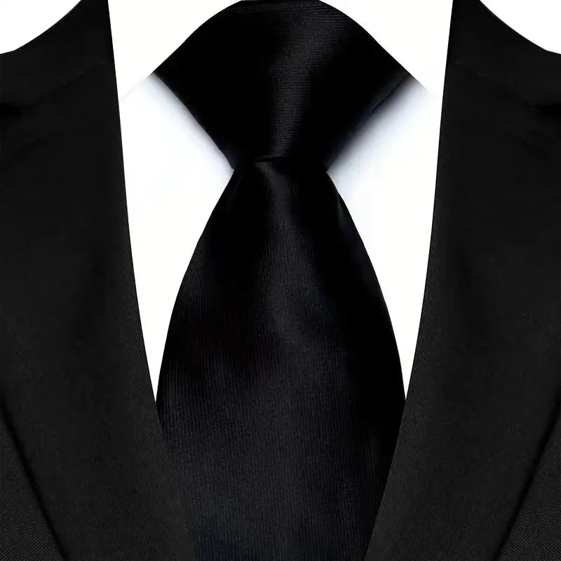 Black Luxury Dot Stripes Solid Tie Black 8CM Men's Necktie