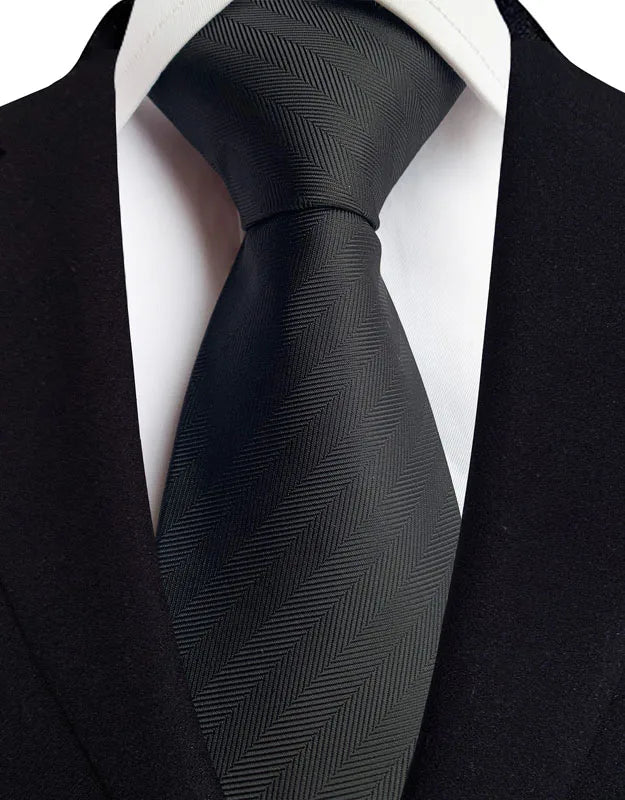 Black Luxury Dot Stripes Solid Tie Black 8CM Men's Necktie
