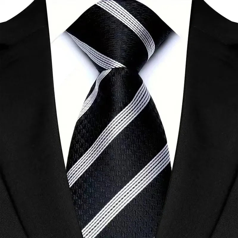 Black Luxury Dot Stripes Solid Tie Black 8CM Men's Necktie