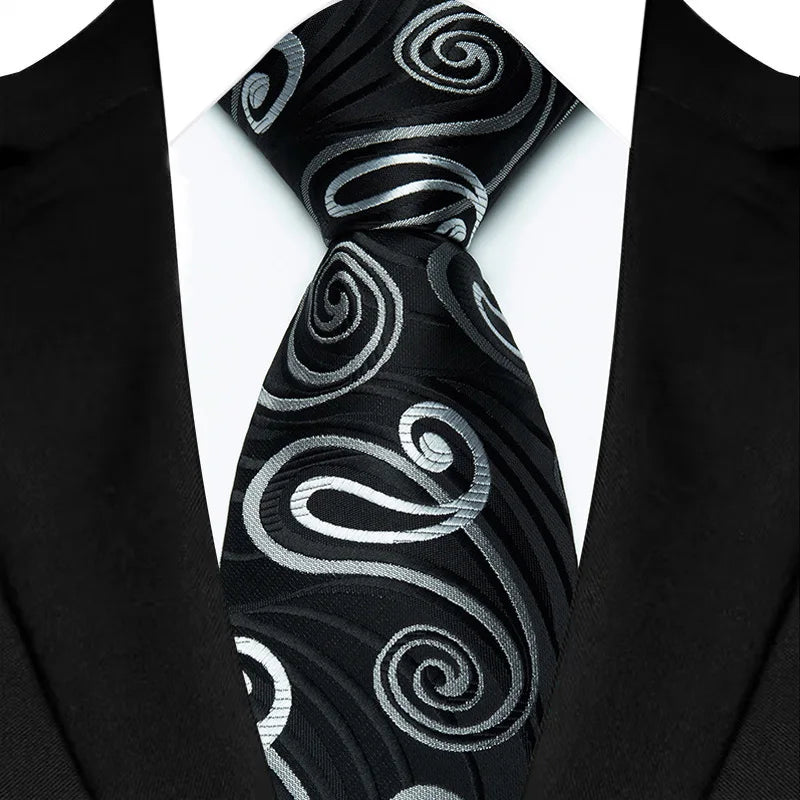 Black Luxury Dot Stripes Solid Tie Black 8CM Men's Necktie