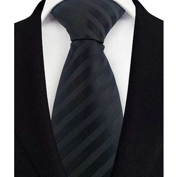 Black Luxury Dot Stripes Solid Tie Black 8CM Men's Necktie