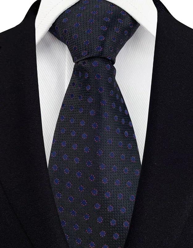 Black Luxury Dot Stripes Solid Tie Black 8CM Men's Necktie