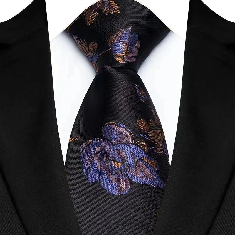 Black Luxury Dot Stripes Solid Tie Black 8CM Men's Necktie