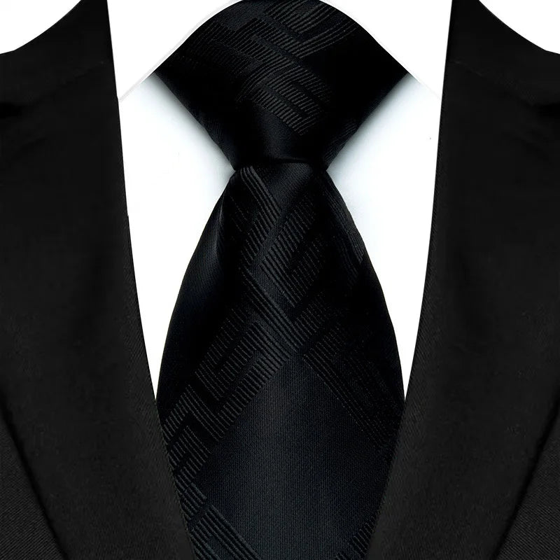 Black Luxury Dot Stripes Solid Tie Black 8CM Men's Necktie
