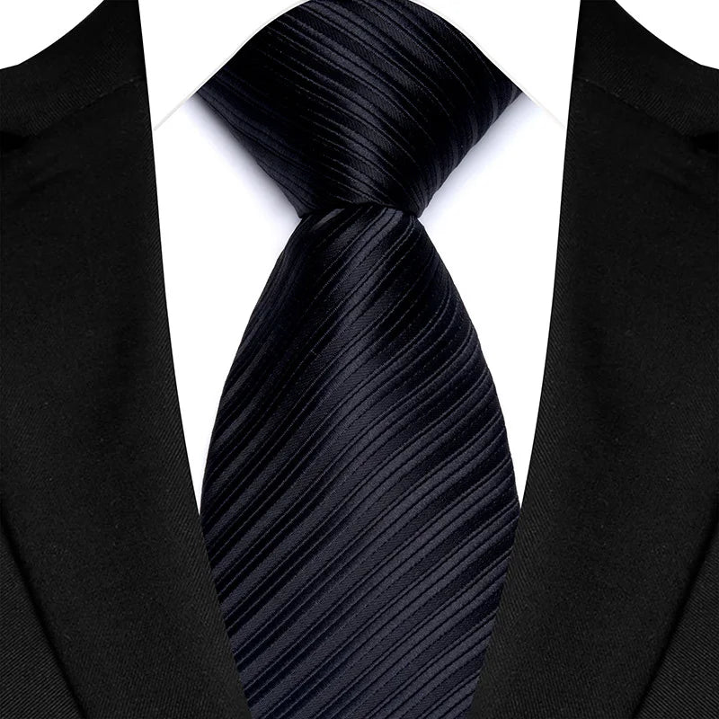 Black Luxury Dot Stripes Solid Tie Black 8CM Men's Necktie