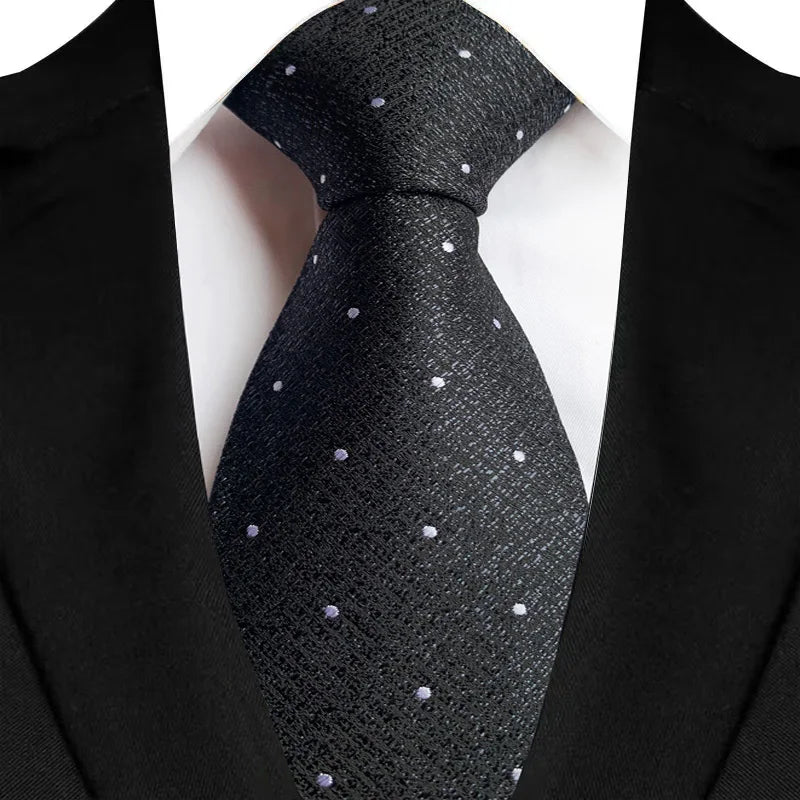 Black Luxury Dot Stripes Solid Tie Black 8CM Men's Necktie