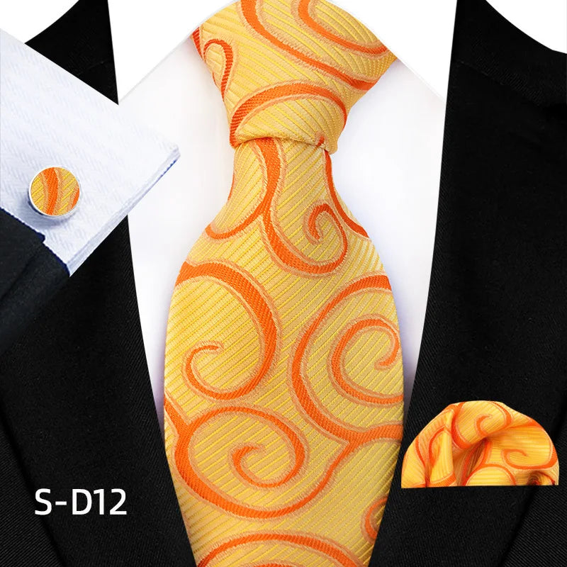 Yellow Luxury Dot Ties Square Cufflinks Tie Set