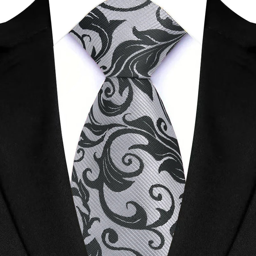 Gray Luxury Floral Polyester Jacquard Business Formal Neckties