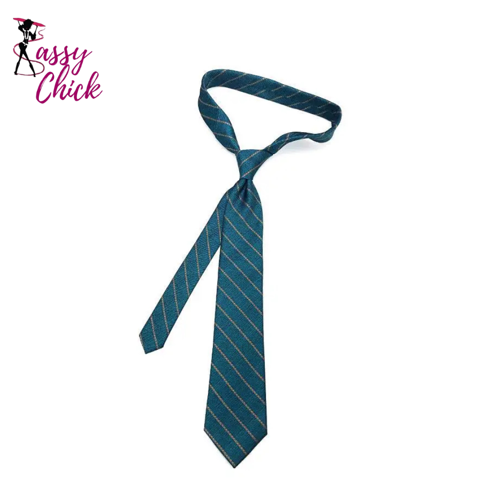 Luxury Green Striped Plaid Jacquard Woven Necktie Sassy Chick Logo