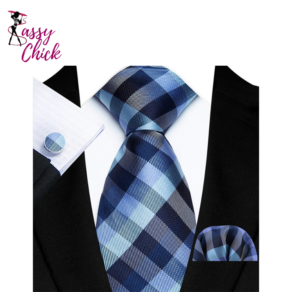 Luxury Hanky Cufflinks Set Jacquard 8cm Necktie Sassy Chick Logo
