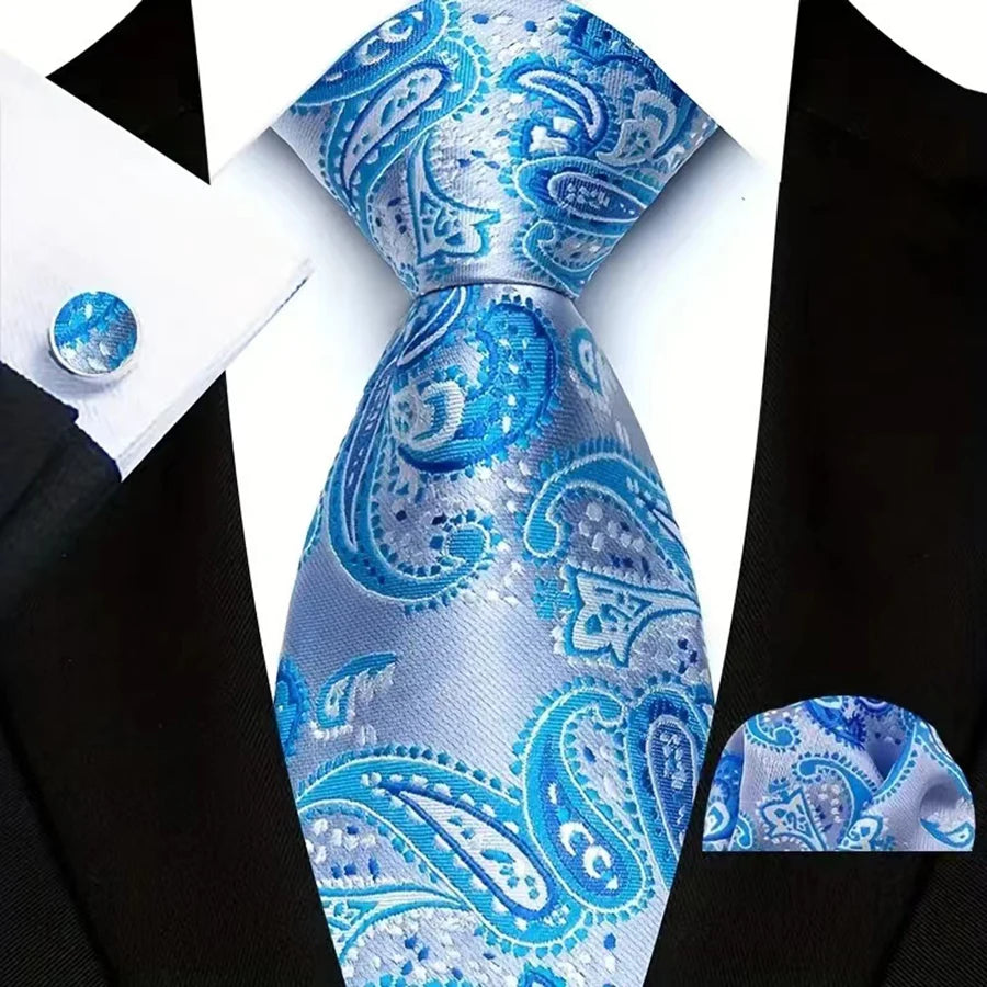 Luxury Hanky Cufflinks Set Jacquard 8cm Necktie