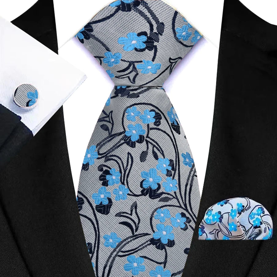 Luxury Hanky Cufflinks Set Jacquard 8cm Necktie