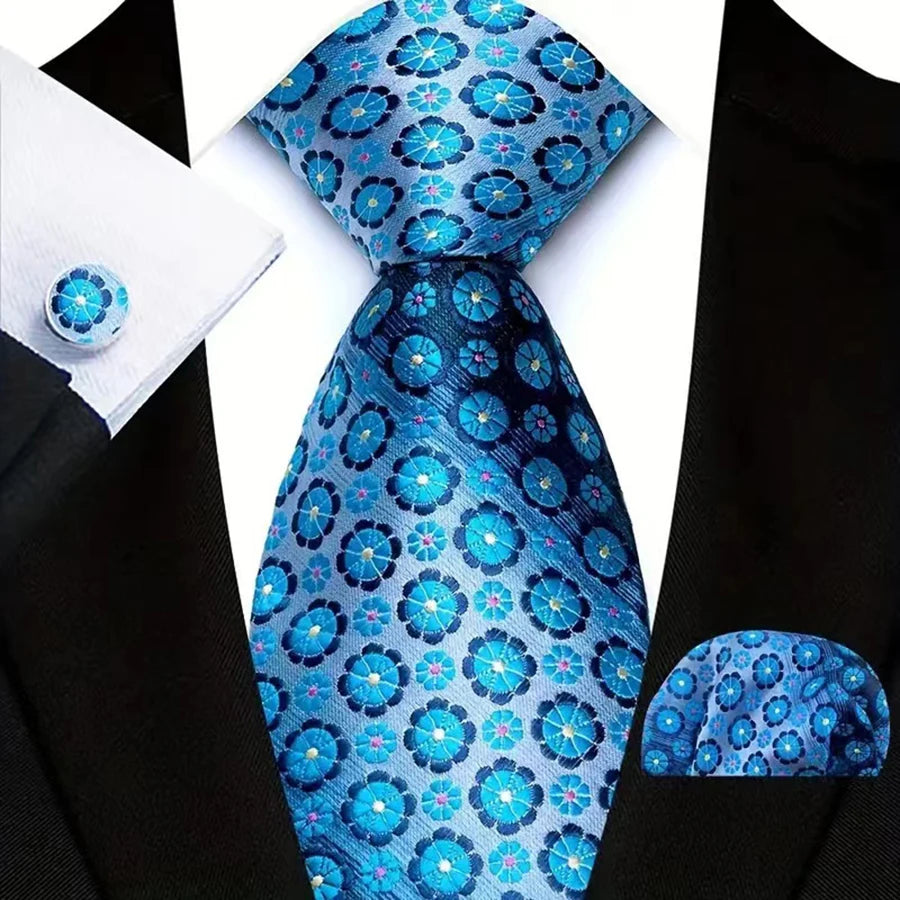 Luxury Hanky Cufflinks Set Jacquard 8cm Necktie