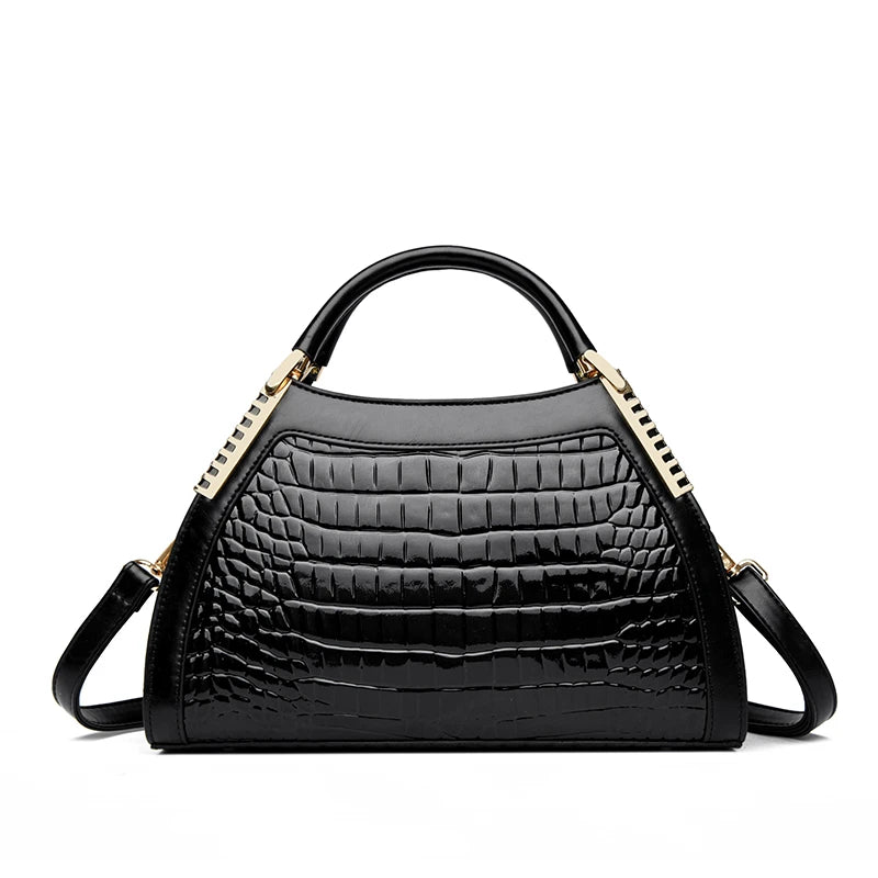 Black Luxury Hobos Alligator Patent Leather Handbag