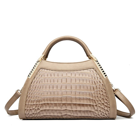 Beige Luxury Hobos Alligator Patent Leather Handbag