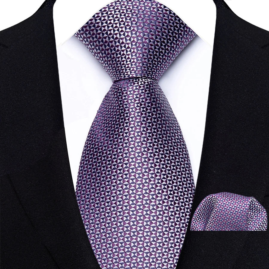 Purple Luxury Jacquard Handkerchief Set Dot Plaid 8CM Tie