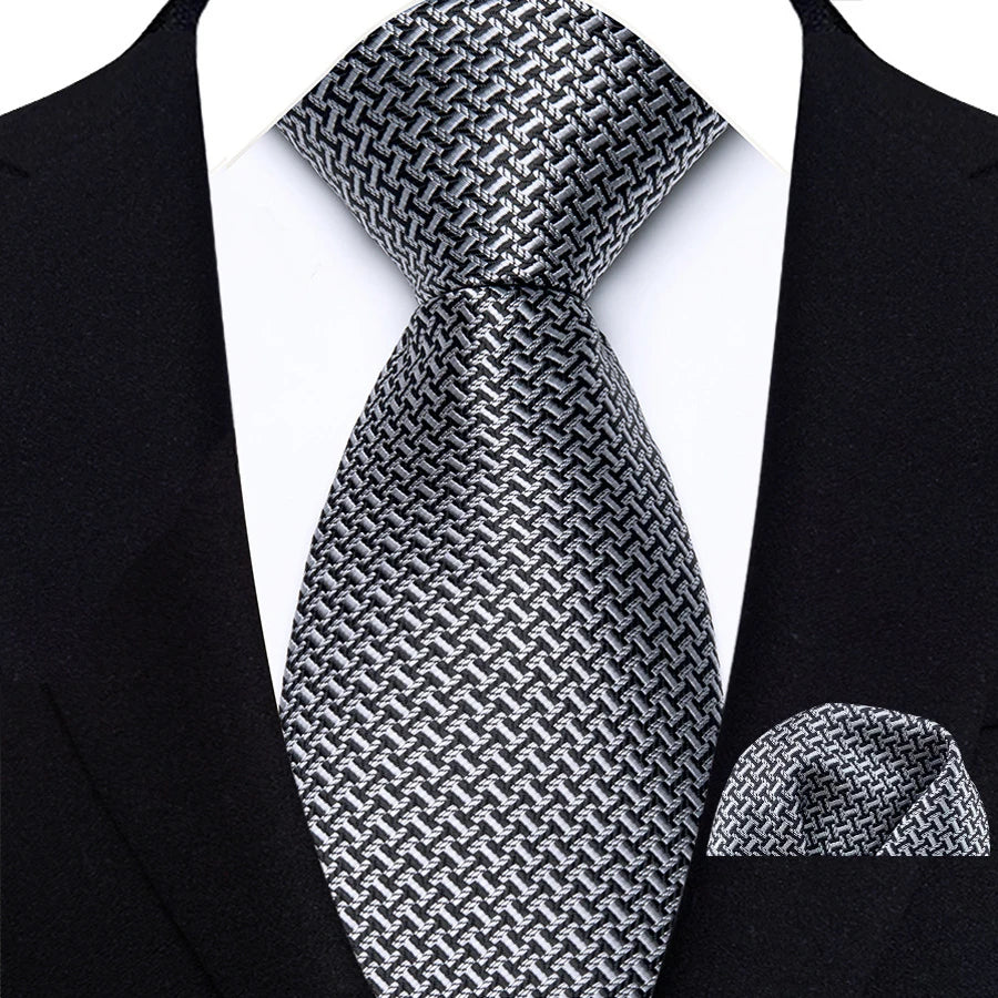 Gray Luxury Jacquard Handkerchief Set Dot Plaid 8CM Tie