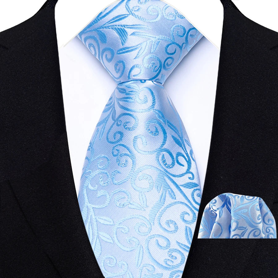 Blue Luxury Jacquard Handkerchief Set Dot Plaid 8CM Tie