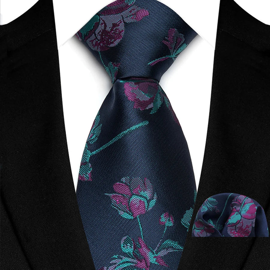 Black Luxury Jacquard Handkerchief Set Dot Plaid 8CM Tie