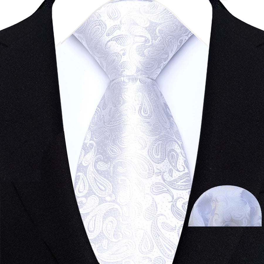 White Luxury Jacquard Handkerchief Set Dot Plaid 8CM Tie